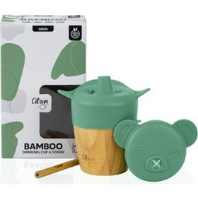 Resim Citron 2'si 1 Arada Kapaklı ve Pipetli Organik Bambu Alıştırma Bardağı - Green 1073629 