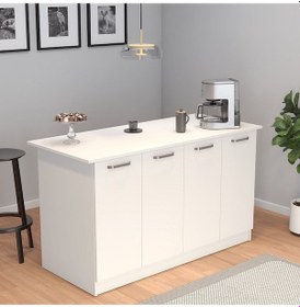 Resim Patentli 160lık Benzila Mutfak Adası, Ada Mutfak, Çok Amaçlı Mutfak Dolabı, Mutfak Masası Beyaz 