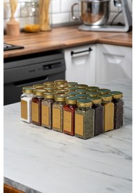 Resim Mienda Home 24'lü Cam Baharatlık Seti Gold Kapaklı Etiketli Baharatlık Takımı Mh00gld24 Gold - Şeffaf 