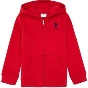 Resim U.S. Polo Assn. Kız Çocuk Kırmızı Kapüşonlu Fermuarlı Şardonlu Basic Sweatshirt 50316809-VR171 