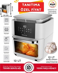 Resim Rexon Xxl AirFryer Yağsız Fritöz Tavuk Çevirme Izgara 360° Dönüş 12 LT Kapasite 7 Farklı Aparat BEYAZ 