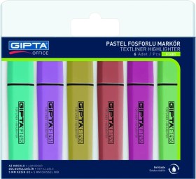 Resim Fosforlu Markör - Fosforlu Kalem İşaret Kalemi 5mm Kesik Uç Pastel 6 Renk Set F1481 Karışık 