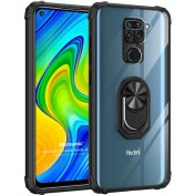 Resim Xiaomi Redmi Note 9 Kılıf Grande Clear Ring Holder Siyah Microsonic