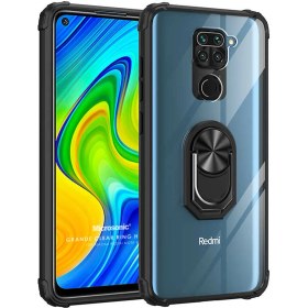 Resim Xiaomi Redmi Note 9 Kılıf Grande Clear Ring Holder Siyah 