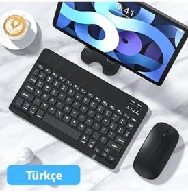 Resim iPad Air 6. / Air 7. Nesil 11" Tablet İçin Uyumlu Slim Şarjlı Türkçe Bluetooth Klavye ve Mouse Seti Siyah 