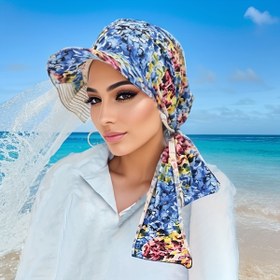 Resim Çiçek Desenli Ayarlanabilir Uzun Kuyruk Güneş Şapkası - Plaj, Yürüyüş için Hafif Dış Mekan Kapağı, Geniş Siperlikli, Tüm Sezon Kullanımına Uygun, Eşarp Tarzı Şapka, Yazlık Nefes Alabilen Başlık 