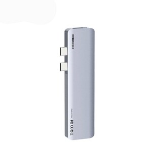 Resim Recci RH08 Type-C to Type-C + SD/TF + USB3.0 + USB2.0 + HDMI + Thunderbolt 3 Bağlantılı 7in2 Hub - Gri 