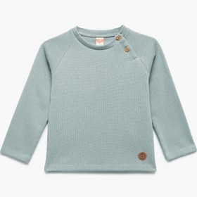 Resim Erkek Bebek Pamuklu Düğmeli Uzun Reglan Kollu Bisiklet Yaka Sweatshirt 