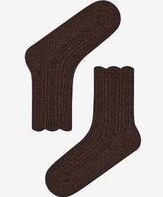 Resim Ruffle Jacquard Koyu Kahverengi Soket Çorap - Kahverengi / STD 