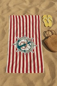 Resim denizlicotton Plaj havlusu, Deniz Havlusu, Şezlong Havlusu, Baskılı Havlu, 80 x 150 cm Çizgili Dümen-75 x 150 