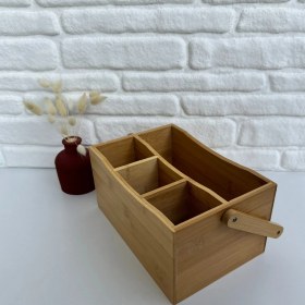 Resim 4 Gözlü Çatal Kaşıklık Bıçaklık Peçetelik Kulplu Sepet Çok Amaçlı Bambu Düzenleyici 23*16*12 cm 