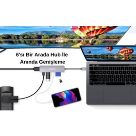 Resim Omars 6 OMHUBSG2U6PLX-1 Port Type-C Usb 3.1 Pd 4K HDMI SD/TF Kart Uyumlu Hub Dönüştürücü Adaptör 