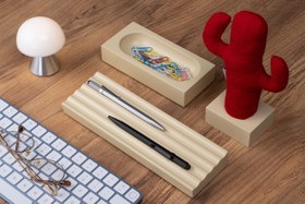 Resim Kayigo Woody Krem Üçlü Ofis Seti - Kırmızı Cactus 