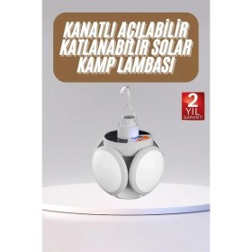 Resim Zero Land Ds-Derin Katlanabilir Askılı Kamp Lambası 5 Kanatlı Pratik Güneş Enerjili 