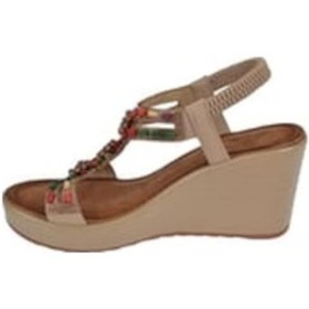 Resim Guja 25y155 Kadın Taşlı Dolgu Topuklu Lastikli Comfort Sandalet Bej Siyah 