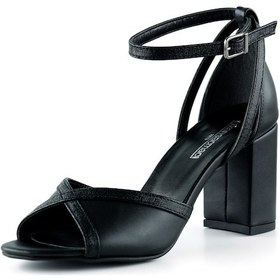 Resim Erkan Saçmacı Charlotte Siyah Çapraz Bantlı Kalın Topuklu Zarif Abiye Ayakkabı Siyah 