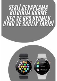 Resim Akıllı Saat Uyku Ve Sağlık Takibi Nfc Uyumlu Bluetoooth Bağlantılı Android İos Uyumlu 