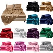 Resim 4 adet 100% Polyester 80G Saten Uyumlu Levha Seti [1 Uyumlu Levha + 1 Yatak Levhası + 2 Yastık Kılıfı (Çekirdeksiz)] İpek Yumuşak Kumaş, Tüm Mevsimler İçin Çok Yönlü, Küçülmez, Toplanmaz, Makine Yıkanabilir, Hafif Lüks Yüksek Kaliteli Uyumlu Levha, Öğrenci Yurdu Stili, Yatak Örtüsü, Yatak Koruyucu 