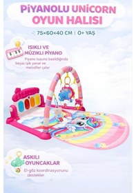 Resim Piyanolu Unicorn Desenli Bebek Oyun Halısı 0+ Ay, Hayvan Figürlü Işıklı ve Müzikli Gelişim Matı 