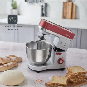 Resim Stand Mikser Hamur Yoğurma Makinesi Profashion 3012H Stand Mikser Kırmızı Silver 