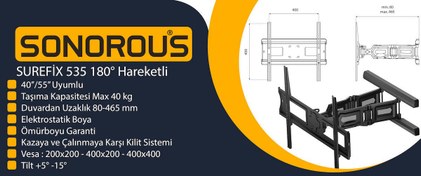 Resim Sonorous Surefix 535 Hareketli Askı Aparatı 32'' 55''40 Kg Taşıma Kapasiteli 