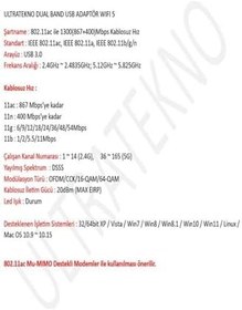 Resim Wi-Fi Adaptörü 802.11ac 1300Mbps Wireless Dual Band USB Adaptör 3.0 Wifi 5 Çift Anten 