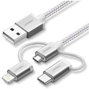 Resim Ugreen 3 in 1 iOS Lightning Type-C Micro USB Şarj ve Data Kablosu Silver Ugreen