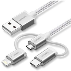 Resim Ugreen 3 in 1 iOS Lightning Type-C Micro USB Şarj ve Data Kablosu Silver 