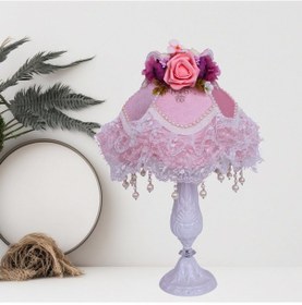 Resim Pembe Kadife Çiçek Dekorlu Abajur Metal Beyaz Ayak Ab1016 Diğer 
