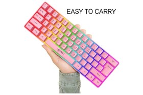 Resim Vooka Trol Blue Switch Mini RGB Oyun Klavyesi 62 Tuşlu Pembe Uyumlu USB Tip-C Kablosu Özellikler 