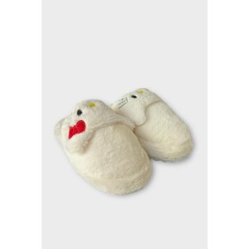 Resim Liger Kışlık Kadın Hellokitty Figürlü Kaydırmaz Taban Beyaz Panduf Pofuduk Tekstil Malzeme 