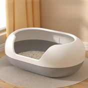 Resim Ekstra Büyük Oval Kedi Tuvaleti, Yüksek Kenarlı, Sıçrama Önleyici Tasarım, Yavru ve Yetişkin Kediler İçin, Dayanıklı Plastik Yapı, Beyaz-Gri İki Tonlu Renk Şeması, Kaymaz Halatlar ve Aksesuarlar Dahil, Kolay Temizlenebilir Malzeme | Şık Kedi Kabı 