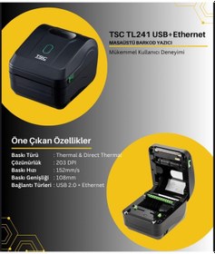 Resim Tsc TL241 TT 203 Dpi Termal Transfer USB 2.0 Ethernet Barkod Yazıcı 