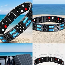 Resim Erkekler için Manyetik Bilezik - Mavi Karbon Fiber ve 4 Doğal Elementli Ayarlanabilir Spor Stili, Erkekler için Manyetik İyileşme Bileziği, Fitness Aksesuarı, Şık Tasarım, Dayanıklı İnşaat 
