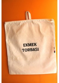 Resim Büyük Boy Dekoratif Boncuklu Büzgülü Askılı Keten Ekmek Torbası 