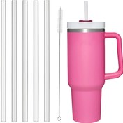 Resim 5 Yeniden Kullanılabilir Pipet ve 1 Temizlik Fırçası, Çeşitli Şişe Stilleri İçin Uygun, 40Oz, 30Oz ve 20Oz Şişeler İçin İdeal. Pipetler Kolayca Kesilebilir, Tatiller ve Ofis Kullanımı İçin Mükemmel. 