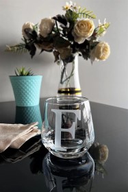 Resim F Harfli Cam Bardak 1 Ad Şeffaf 