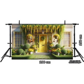 Resim Venspor Sarı Çiçeklerle Süslenmiş Bahçe Kapısı Arkaplan, 200x150cm, Fon, Duvar Örtüsü 
