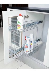 Resim ARON 14cm Yandan Teleskopik Raylı Tezgah Altı Şişelik - Yağdanlık - Deterjanlık (EN 14CM) 