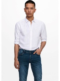 Resim Only & Sons Erkek Onscaiden Slim Fit Keten Gömlek 22012321 Beyaz 