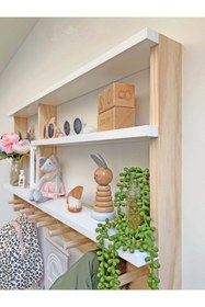 Resim WOODENSA Ahşap Montessori Raf ,ahşap Askılık ,çocuk Odası Rafı Wdn701 