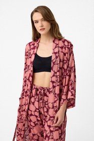 Resim Bordo çiçek desenli desenli Elissa Kimono 
