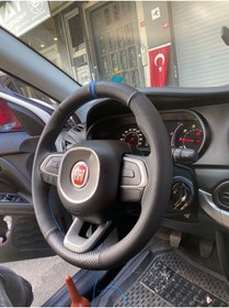 Resim Detay FİAT EGEA 2016-2020 MODEL UYUMLU SPOR KARBON DESEN DİREKSİYON KILIFI MAVİ DİKİŞLİ MAVİ ŞERİTLİ 