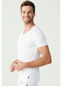 Resim U.S. Polo Assn. Erkek Beyaz 2 Li V Yaka Atlet 80194 