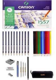 Resim Canson 1557 Resim Defteri 35x50cm 180 Gram 15 Yaprak Karakalem Ve Kuruboya Kalemi Çizim Eskiz Seti 
