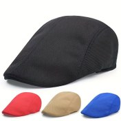 Resim Bahar ve Yaz için Dış Mekan Düz Renkli File Beret, Şık Unisex Newsboy Şapka, Açık Hava Aktiviteleri için Nefes Alabilen Güneşlik Şapka. 