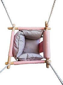 Resim Ahşap Salıncak Bebek ve Çocuk Salıncağı Hamak Beşik Pembe Açık Model 
