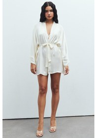 Resim Fumée Ekru Kısa Saten Sabahlık / Kimono Ekru 