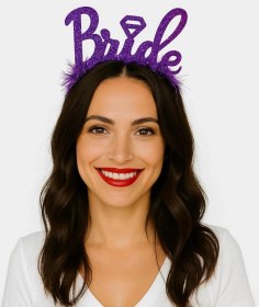 Resim Mor Renk Bekarlığa Veda İtalik Yazı Alyanslı Bride Taç Açık Bej 