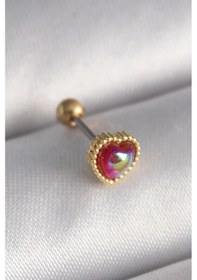 Resim İetaks 316l Çelik Gold Renk Kırmızı Mineli Kalp Tragus Piercing Elk-bjtıeg Altın 